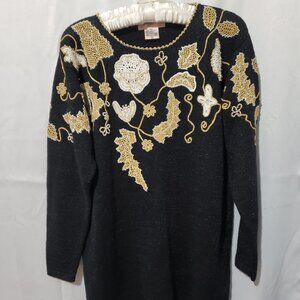Vintage Jaclyn Smith Size Large black and Gold Embellished Sweater